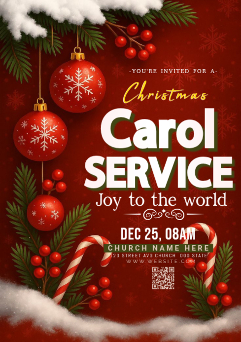 Red Maximalist Christmas Carol Service 2025 A4 Template | PosterMyWall