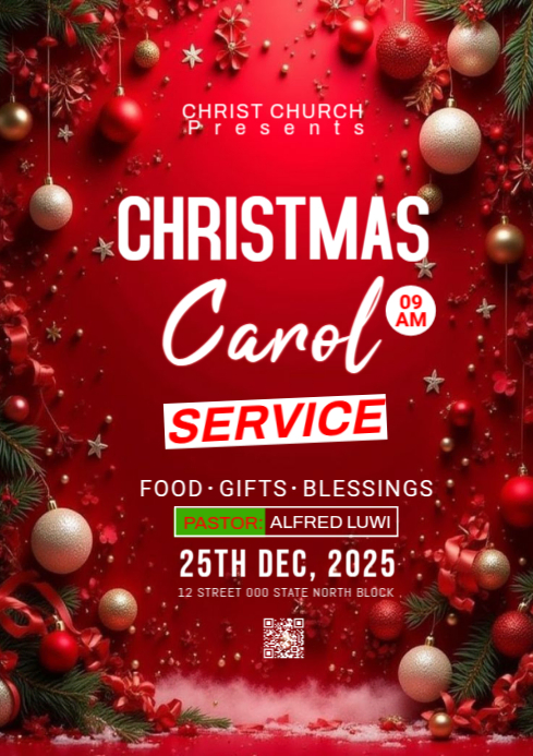 Red Maximalist Christmas Carol Service A4 Template | PosterMyWall
