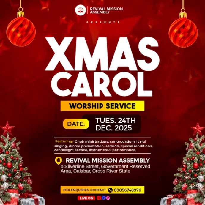 Red Maximalist Christmas Carol Service Template Instagram Post ...