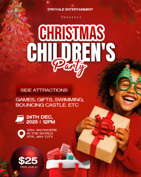 Red Maximalist Christmas Children's Party Flyer - Festive Kids Event ...