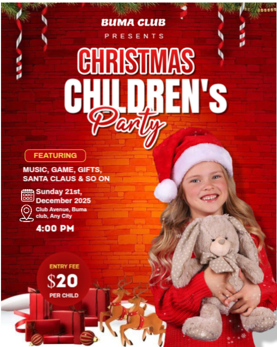 Red Maximalist Christmas Children Party Instagram Portrait Template ...