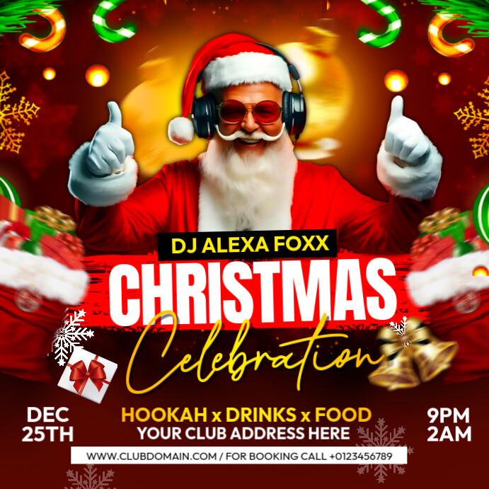Red Maximalist Christmas Club Party Instagram Post Template | PosterMyWall