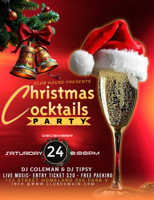 Red Maximalist Christmas Cocktails Party Flyer (us Letter) Template ...