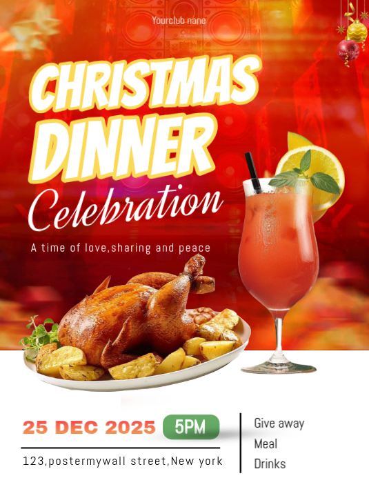 Red Maximalist Christmas Dinner Flyer (us Letter) Template | PosterMyWall