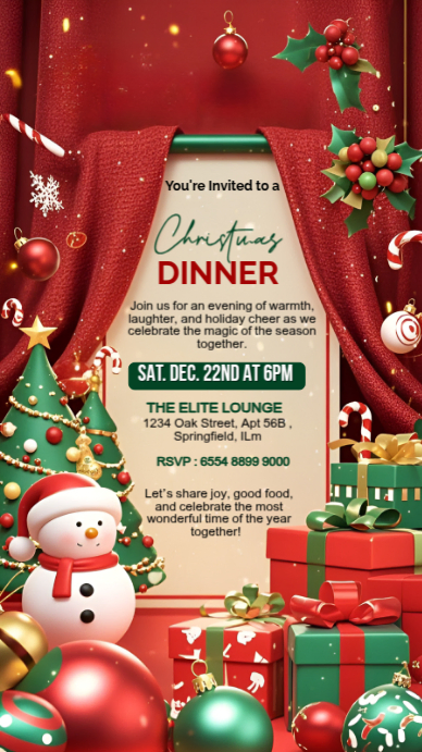 Red Maximalist Christmas Dinner Instagram Story Template | PosterMyWall