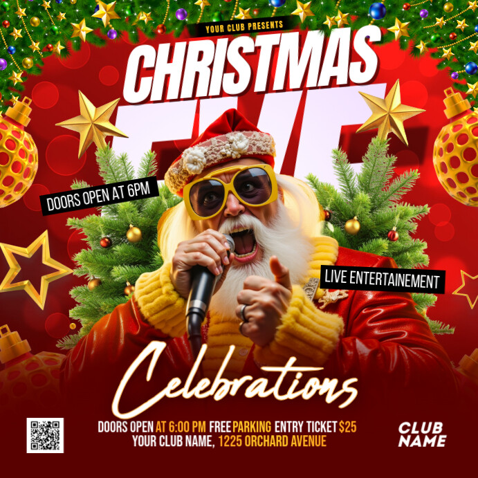 Red Maximalist Christmas Eve Instagram Post Template | PosterMyWall