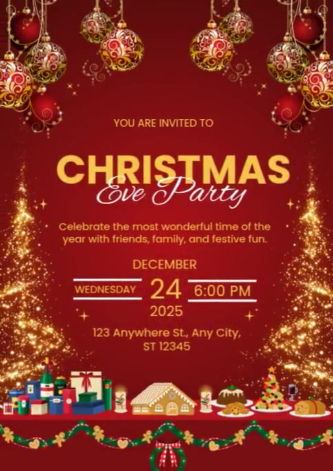 Red Maximalist Christmas Eve Party A6 Template | PosterMyWall