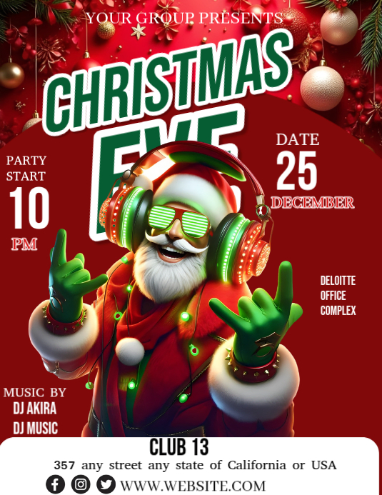 Red Maximalist Christmas Eve Party Flyer Flyer (us Letter) Template ...