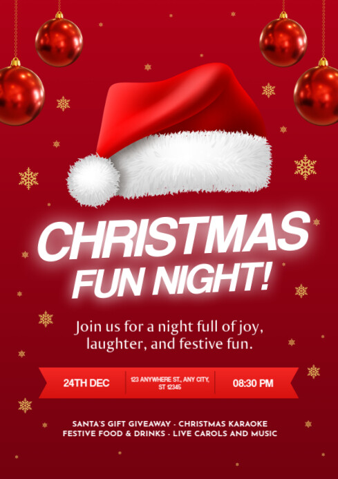 Red Maximalist Christmas Fun Night A4 Template | PosterMyWall
