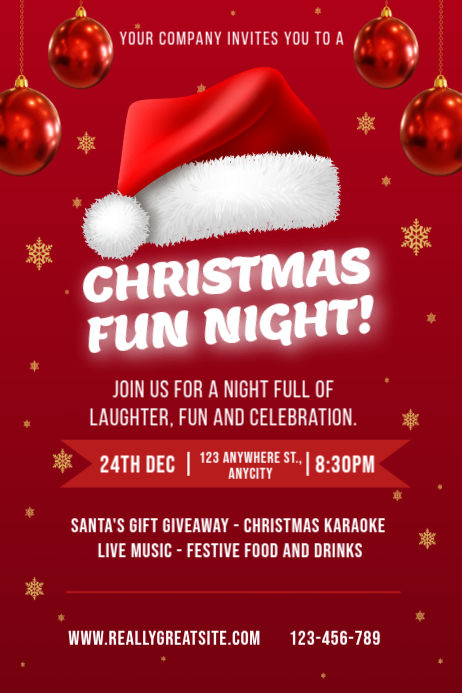 Red Maximalist Christmas Fun Night Party Flyer Template Poster ...