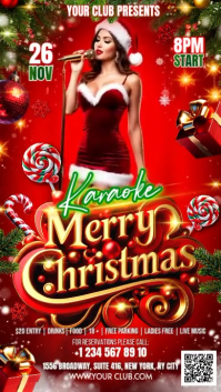 Red Maximalist Christmas Karaoke Digital Display (9:16) template