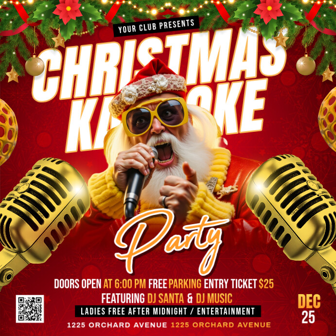 Red Maximalist Christmas Karaoke Party Instagram Post Template ...