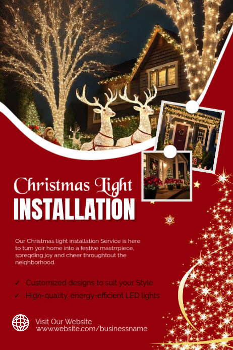 Red Maximalist Christmas Light Installation Flyer Design Poster ...