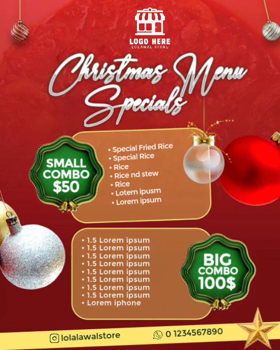 Red Maximalist Christmas Menu Flyer Instagram Portrait Template ...