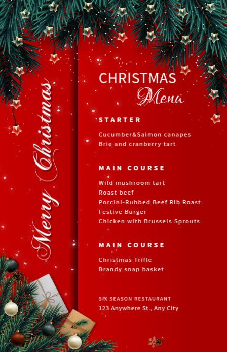 Red Maximalist Christmas Menu Tabloid template