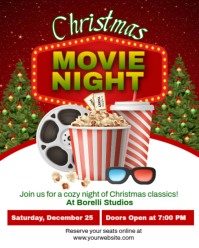 Red Maximalist Christmas Movie Night  Instagram Portrait template