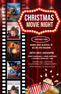 Red Maximalist Christmas Movie Night Invitation Template Tabloid