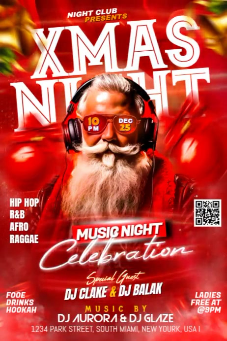 Red Maximalist Christmas Night Party Flyer Poster Template | PosterMyWall