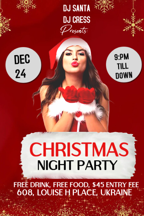 Red Maximalist Christmas Night Party Poster Template | PosterMyWall