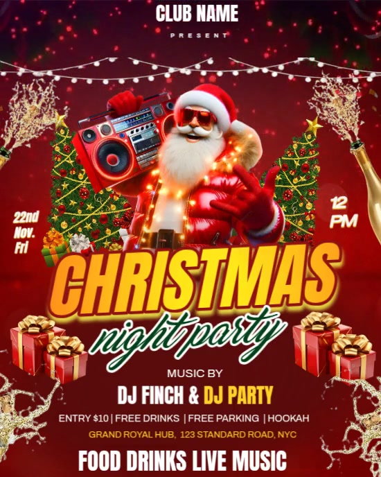 Red maximalist Christmas night party template Instagram portrait ...