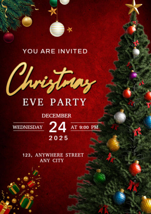 Red Maximalist Christmas Party  A3 template