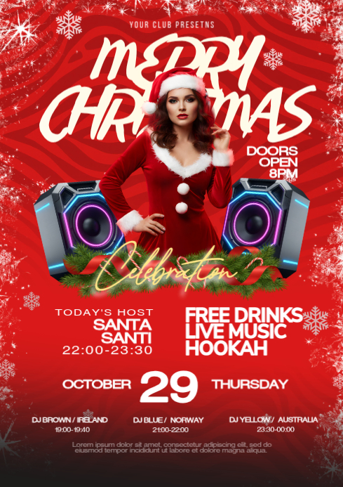 Red Maximalist Christmas Party Dj A4 Template | PosterMyWall