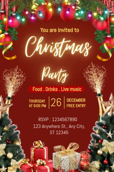 Red Maximalist Christmas Party Dj Celebration  Poster Iphosta template