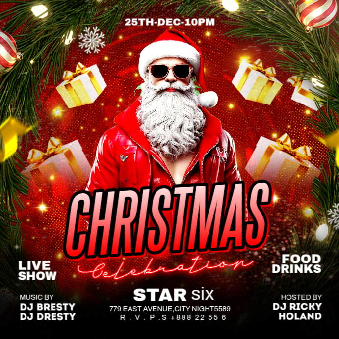 Red Maximalist Christmas Party Flyer Instagram Post Template | PosterMyWall