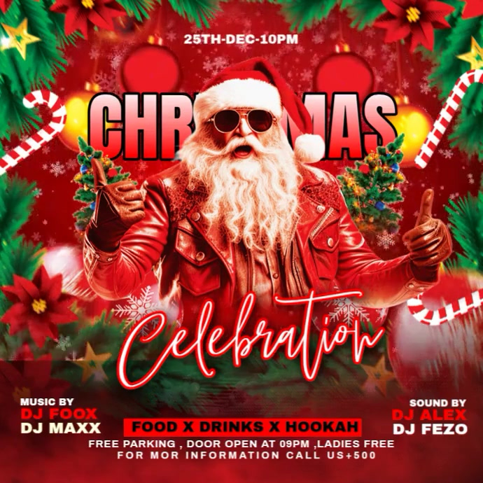 Red Maximalist Christmas Party Flyer Instagram Post Template | PosterMyWall