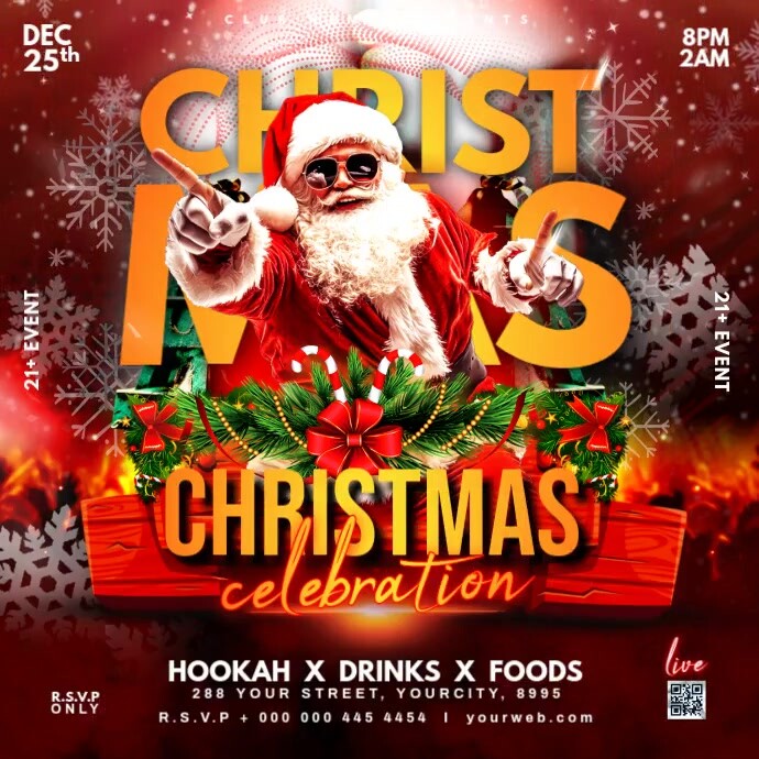 Red Maximalist Christmas Party Flyer Instagram Post Template | PosterMyWall