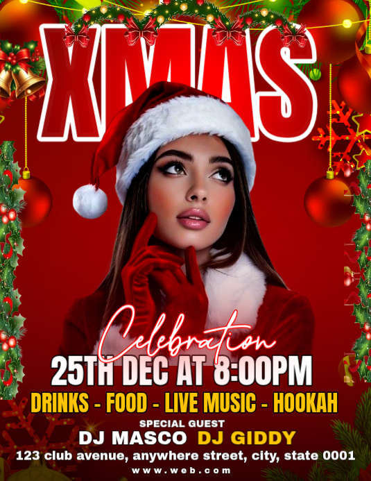 Copy of Red Maximalist Christmas Party Flyer Live Dj Event Flyer (us ...