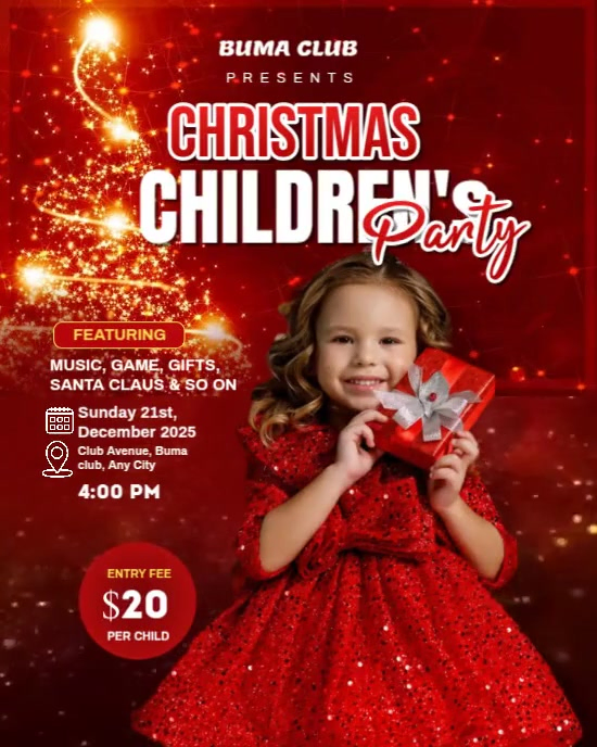 Red Maximalist Christmas Party For Children Instagram Portrait Template ...