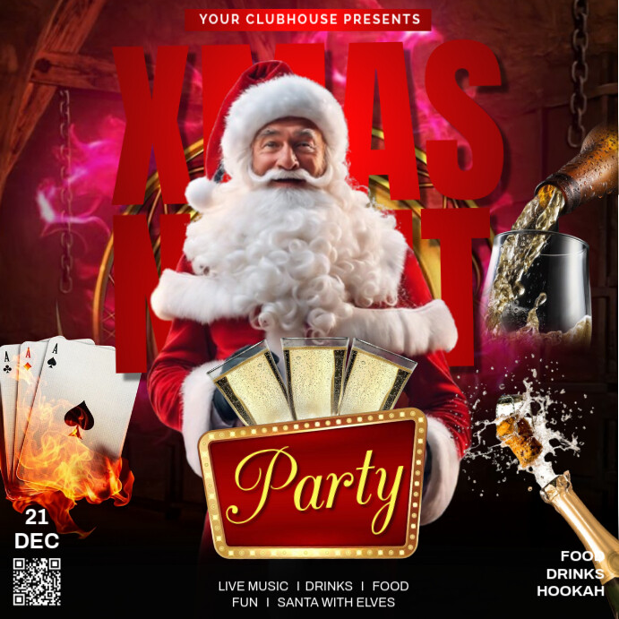 Red Maximalist Christmas Party Instagram Post Template | PosterMyWall