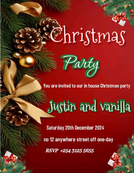 Red Maximalist Christmas Party Invitation Card Flyer (us Letter ...