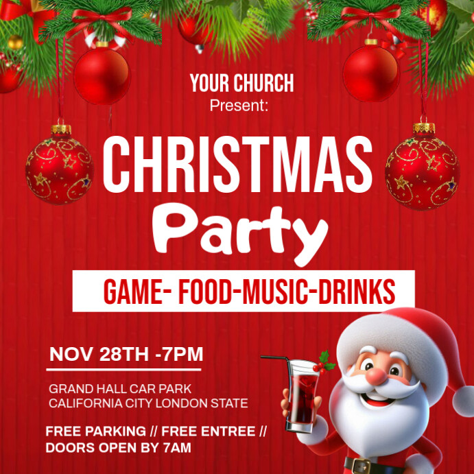 Red Maximalist Christmas Party Invitation Instagram Post Template ...