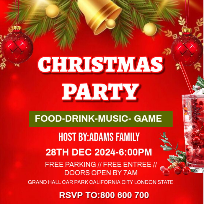 Plantilla de Red Maximalist Christmas Party Invitation Template ...