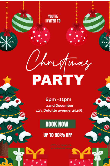 Red Maximalist Christmas Party Invitation Templates Poster | PosterMyWall