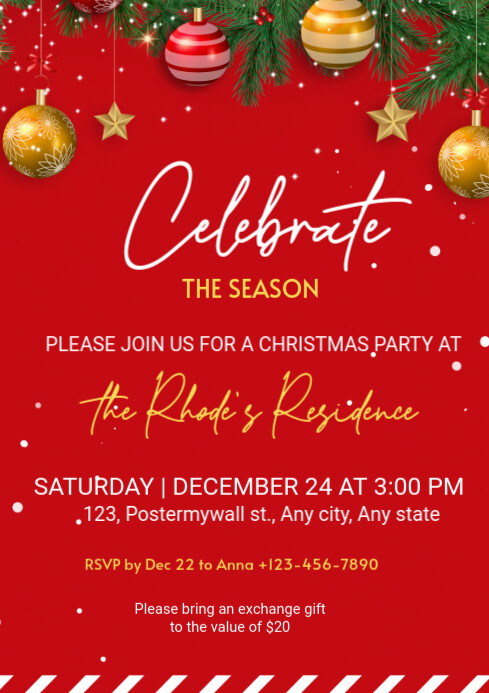 Red Maximalist Christmas Party Invite A4 Template | PosterMyWall