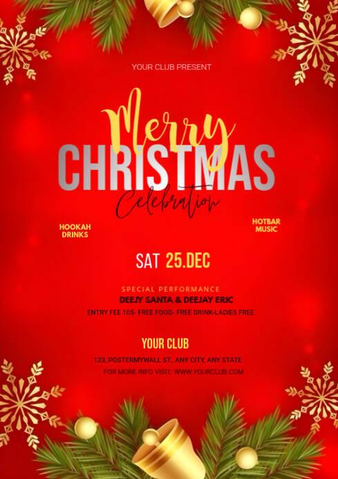 Red Maximalist Christmas Party Invite A4 Template | PosterMyWall
