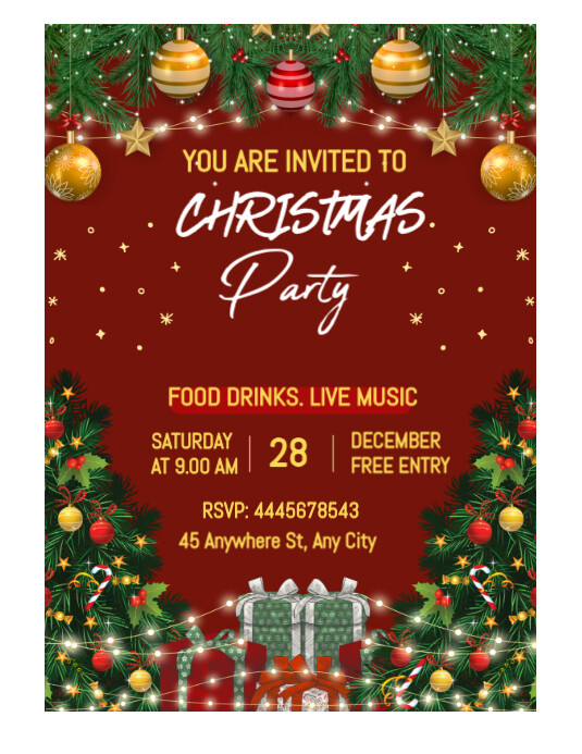Red Maximalist Christmas Party Invite Flyer (us Letter) Template ...