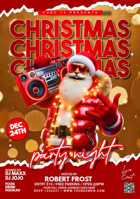 Red Maximalist Christmas Party Night A4 Template | PosterMyWall