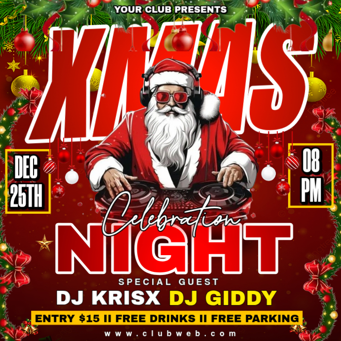Red Maximalist Christmas Party Night Flyer Instagram Post Template ...