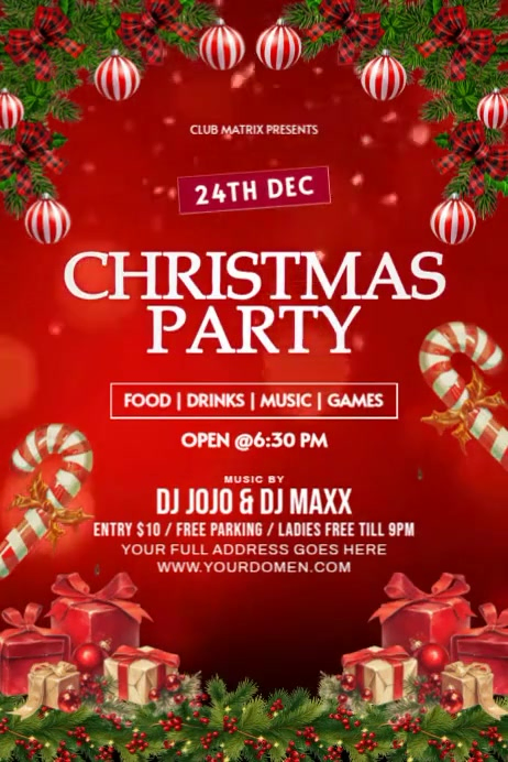 Red Christmas Party Posters Template | PosterMyWall
