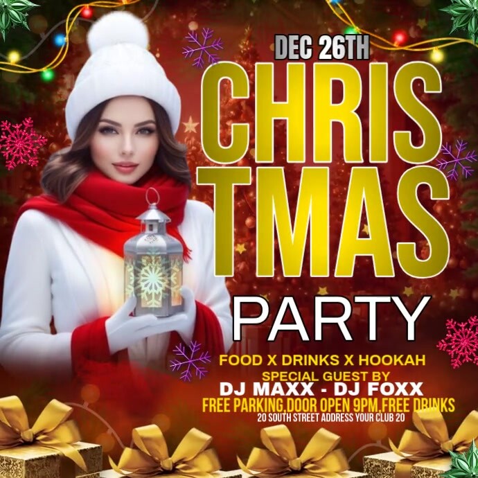 Red Maximalist Christmas Party Square (1:1) template