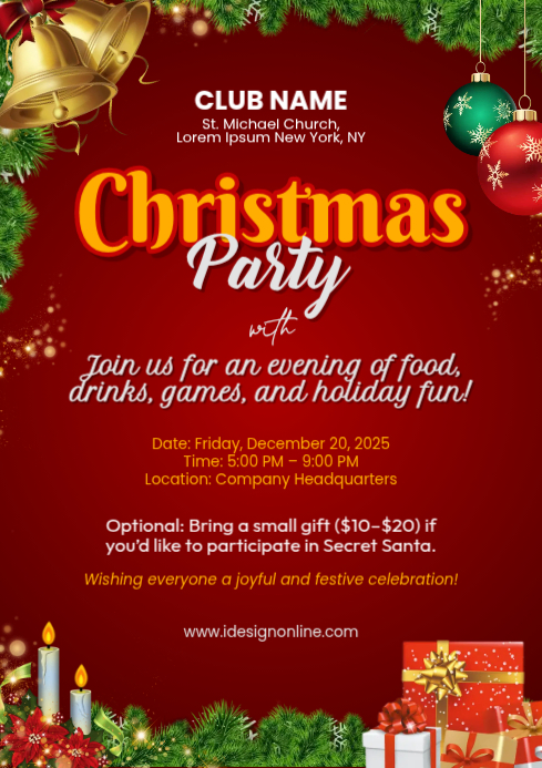 Red Maximalist Christmas Party Template A4 | PosterMyWall