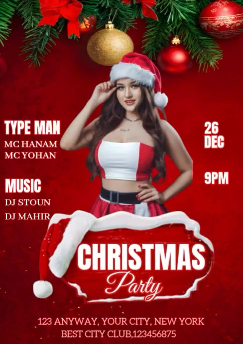Red Maximalist Christmas Party Video A4 Template | PosterMyWall