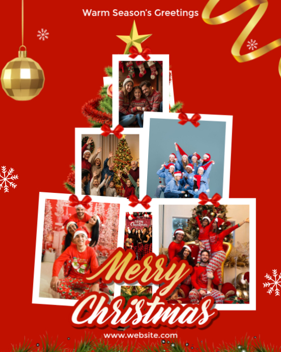 Red Maximalist Christmas Photo Collage Template Instagram Portrait ...