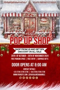 Red Maximalist Christmas Pop Up Shop Poster template