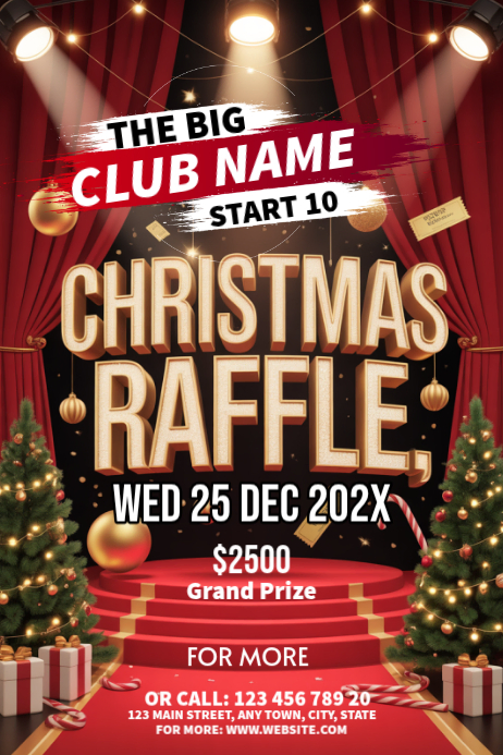 Red Maximalist Christmas Raffle Banner 4' × 6' Template | PosterMyWall