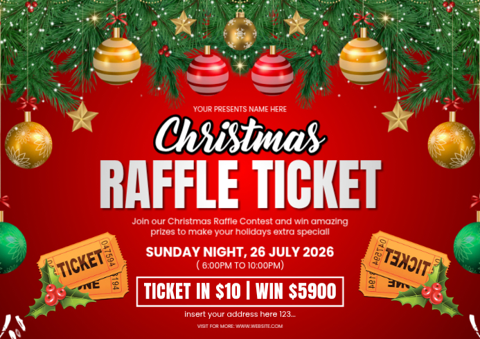 Red Maximalist Christmas Raffle Ticket A4 Template | PosterMyWall